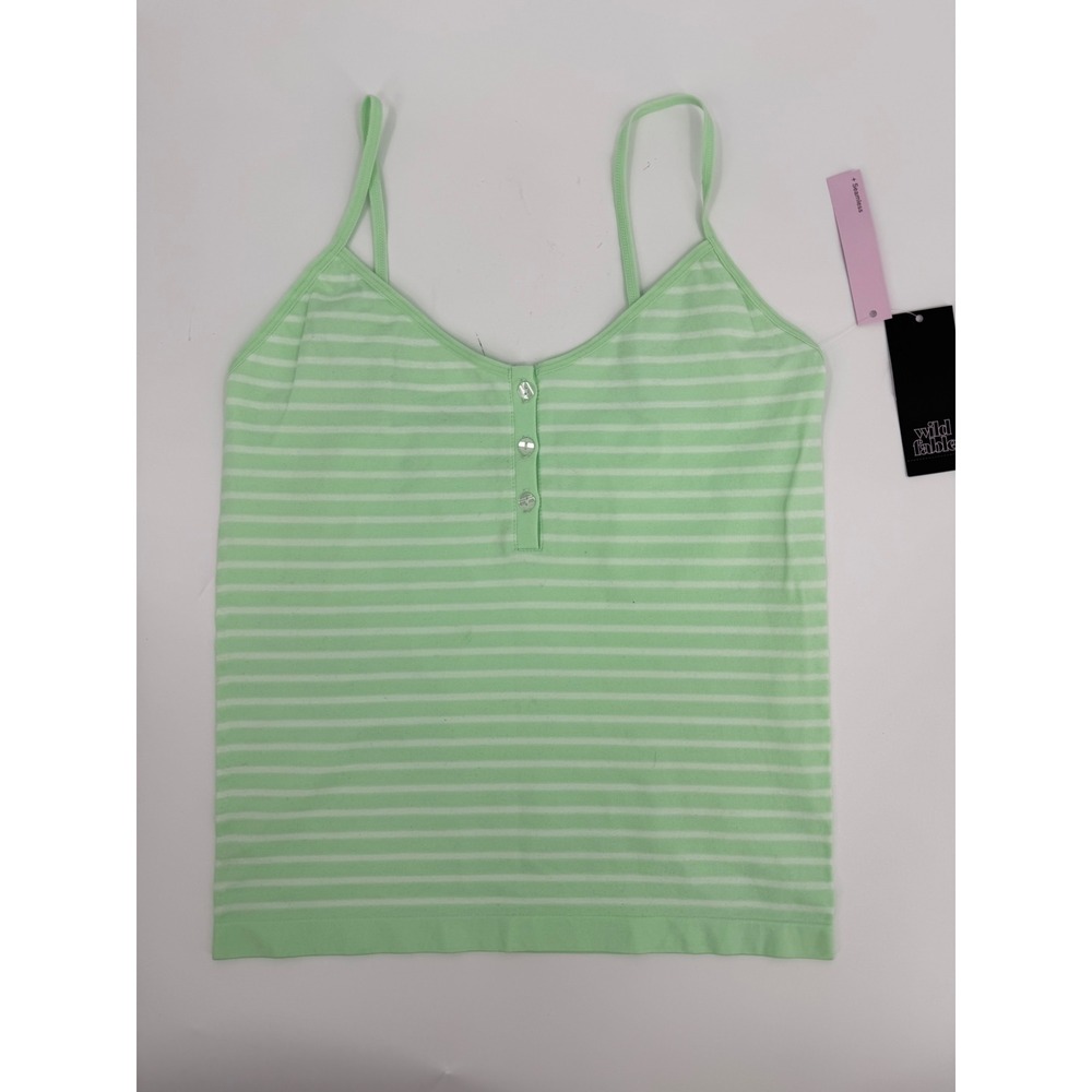 Wild Fable Henley Cami Tank Top Modern Women Large Green White Striped Seamless